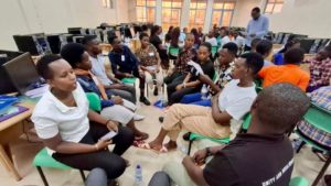 Trainee teachers participate in training with the Aegis Trust at the University of Rwanda February 2025