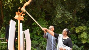 Commemorating 31 years since the Genocide against the Tutsi began in Rwanda President Paul Kagame lights the flame of remembrance at the Kigali Genocide Memorial on 7 April 2025 marking the start of Kwibuka 31